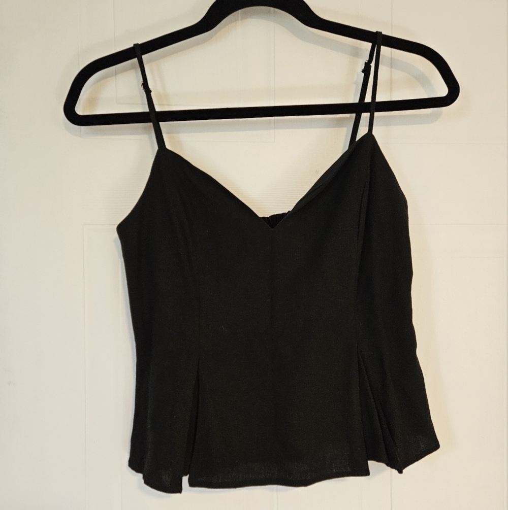 Zara Tank Top Womens Medium Smocked Blouse adjustable strap Layered black